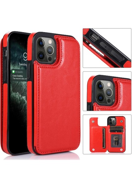 Kart Sahibi ile IPhone 13 Pro Max Pu Deri Kart Yuvaları Için Cüzdan Kılıf (Yurt Dışından)