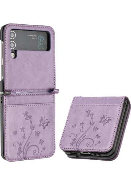 Samsung Galaxy Z Flip4 Için Filp Durumda Kart Tutucu Kickstand Bilek Kayışı Pu (Yurt Dışından)