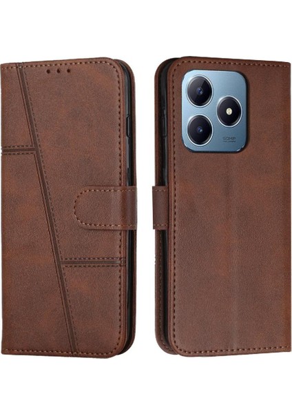 Realme C61 Yan Toka Tam Koruma Kartı Ekleme Pu Için Flip Case (Yurt Dışından)