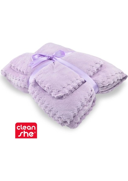 Cleanshe Miracle Ultra Emici Mikrofiber Banyo Havlu Seti Mor