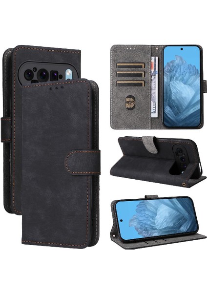 Google Piksel 9 Pro Flip Folio Cüzdan Rfıd Engelleme Kart Yuvaları Pu Için Kılıf (Yurt Dışından)