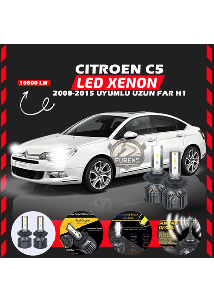 Citroen C5 2008-2015 Uzun Far Uyumlu Şimşek Etkili LED Xenon Premium Series H1