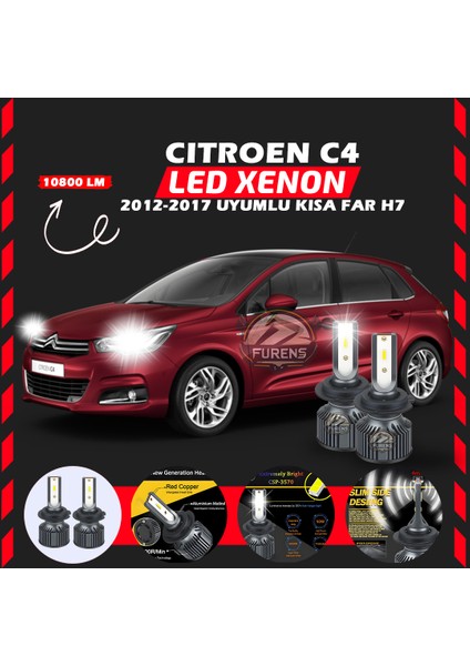 Citroen C4 2012-2017 Kısa Far Uyumlu Şimşek Etkili LED Xenon Premium Series H7