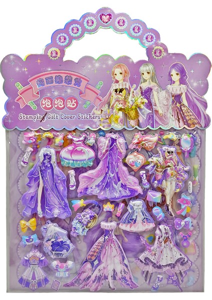 Sticker Kabartmalı Çantalı Iki Sayfalı Sticker Seti (HQK013) - 21X17 Cm- Mor Kız Giydirme fiyatları