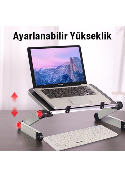 Tekno Trust 40 cm Soğutucu Fanlı Alüminyum Yatak Masa Laptop Macbook Notebook Yükseltici 26 cm 27 cm Siyah Alüm