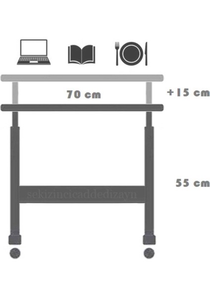 Tekno Trust 40 cm Çift Kullanımlı Yükseklik Ayarlı Laptop Sehpası ve Çalışma Masası - Atlantik Çam (Tekerli) 70