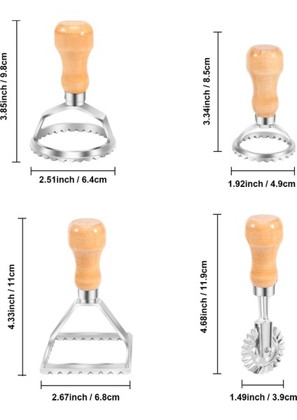 Mantı Yapımcısı Kesici Damga Seti-Önde Gelen Hamur Kesici ve Ahşap Saplı Pres Pulları-Mantı, Makarna, Köfte Lazanya Için (Yurt Dışından)