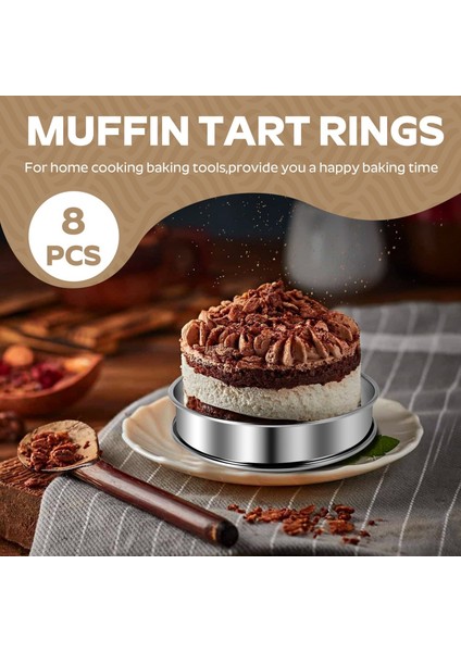 8 Adet 4.1 Inç Muffin Tart Yüzükler Çift Tart Yüzük Paslanmaz Çelik Yuvarlak Halka Kalıp Ev Pişirme Için (Yurt Dışından)