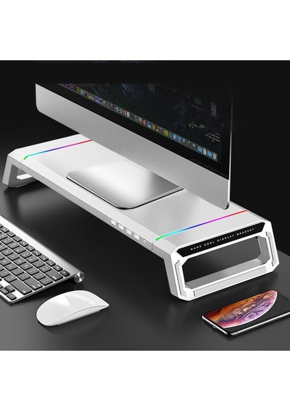 Tekno Trust 19 cm Laptop Sehpası Rgb Işıklı Mönitör Standı Ekran Altlığı 4 USB Hub Telefon Tutuculu 55 cm 10 cm