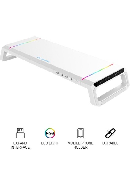 Tekno Trust 19 cm Laptop Sehpası Rgb Işıklı Mönitör Standı Ekran Altlığı 4 USB Hub Telefon Tutuculu 55 cm 10 cm