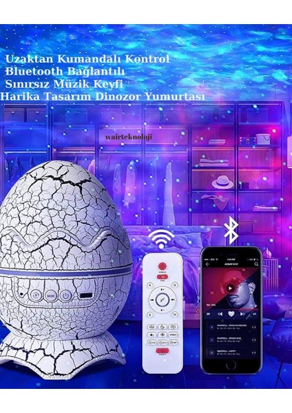 Dinozor Yumurtası Gece Masa Lambası Bluetooth Hoparlör LED Lamba Galaxy Projektör LED Işık