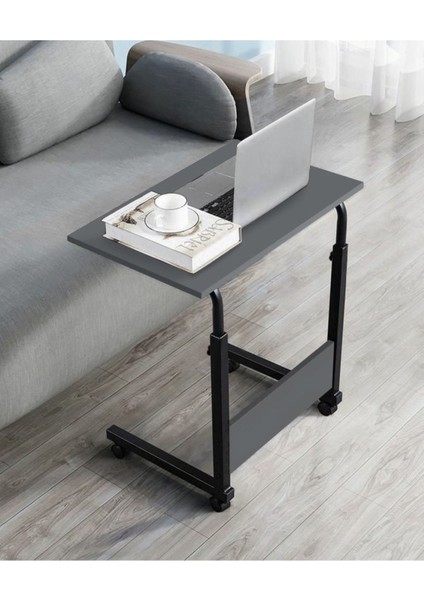 Tekno Trust Metal Yükseklik Ayarlı Laptop Sehpası ve Çalışma Masası - Antrasit (Tekerli) Oval Kenar - 60X40 60