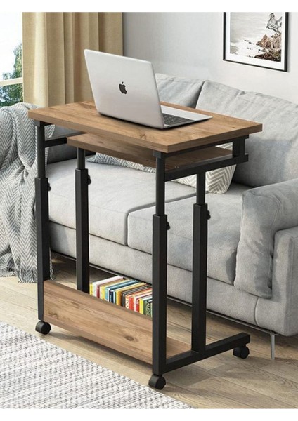Tekno Trust 70 cm Yükseklik Ayarlı ve Klavyelikli Laptop Sehpası ve Çalışma Masası - Atlantik Çam (Tekerli) Ova