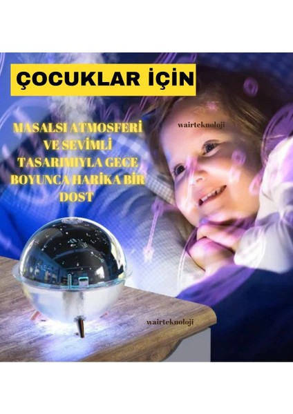 Çocuk ve Bebek Gece Lambası Mini Projeksiyon Lambası Hava Nemlendirici Ultrasonik Şık Tasarım