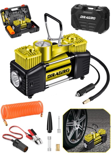 Alman Technology S Çelik Gövde Çift Pistonlu 12 V 150 Psi Dakikada 85 Lt Araç Araba Lastik Bot Şişirme