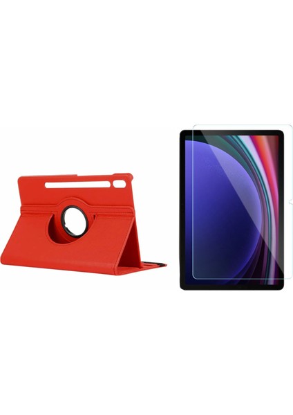 Samsung Tab S9 Fe ile Uyumlu 360 Derece Döner Standlı Kılıf + Temperli Kırılmaz Cam FC012