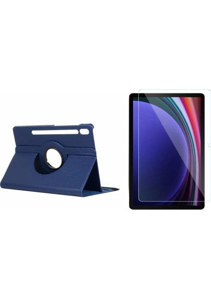 Samsung Tab S9 Fe Plus Uyumlu 360 Derece Döner Standlı Kılıf + Temperli Kırılmaz Cam FC012