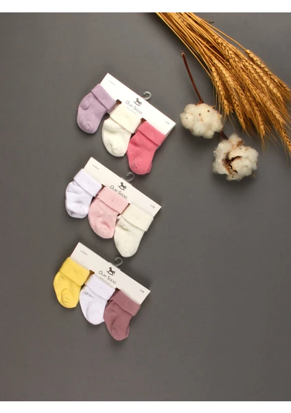 Olay Socks Pamuk 9lu Bebek Çorap, Bebek Pembe Sarı 9lu Çorap Seti, Yeni Doğan Hediyelik 9lu Çorap Seti