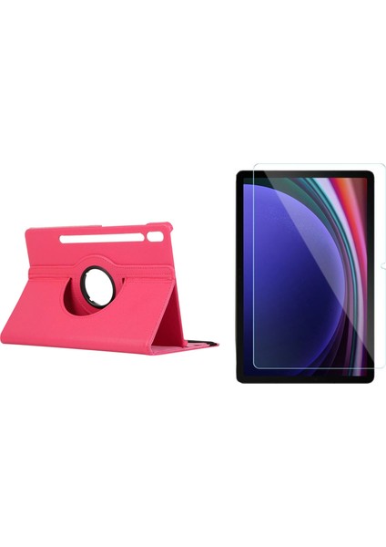 Samsung Tab S9 Plus Uyumlu 360 Derece Döner Standlı Kılıf + Temperli Kırılmaz Cam FC012