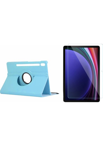 Samsung Tab S9 Plus Uyumlu 360 Derece Döner Standlı Kılıf + Temperli Kırılmaz Cam FC012