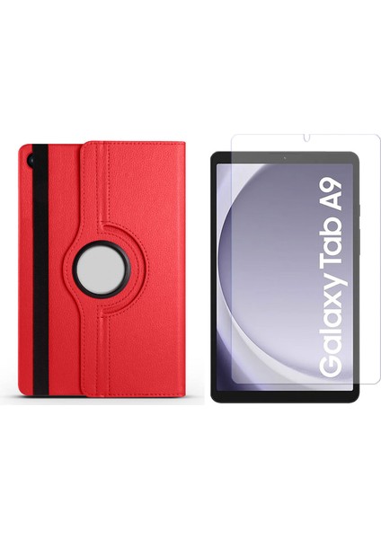 Samsung Tab A9 8.7’’ Uyumlu 360 Derece Döner Standlı Kılıf + Temperli Kırılmaz Cam FC012