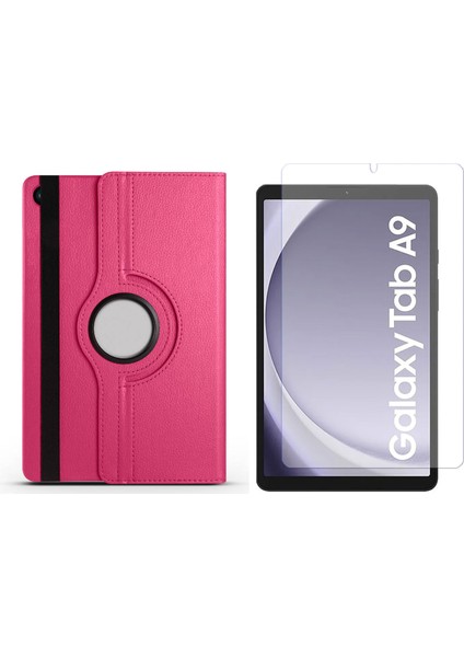 Samsung Tab A9 8.7’’ Uyumlu 360 Derece Döner Standlı Kılıf + Temperli Kırılmaz Cam FC012