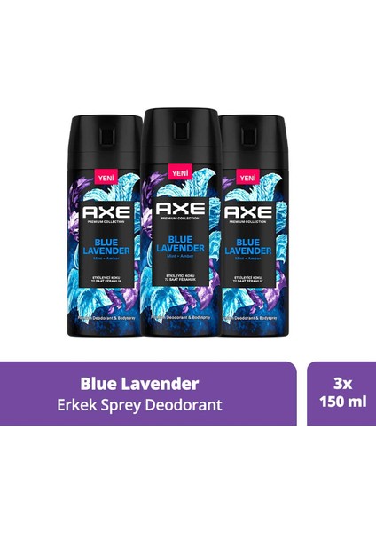 Premium Collection Erkek Sprey Deodorant Blue Lavender 72 Saat Ferahlık 150 Ml X3