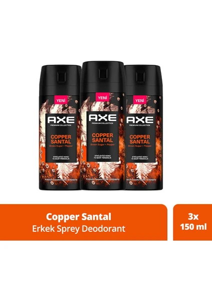 Premium Collection Erkek Sprey Deodorant Copper Santal 72 Saat Ferahlık 150 Ml X3