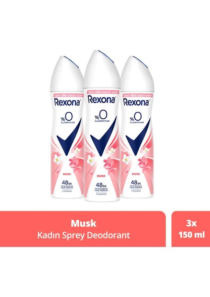 Kadın Sprey Deodorant Musk %0 Alüminyum 150 ml x3