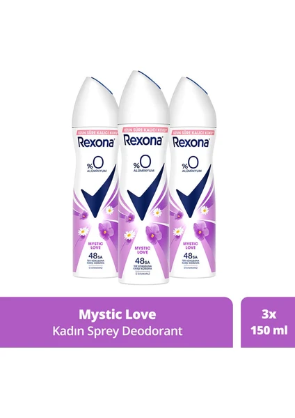 Kadın Sprey Deodorant Mystic Love %0 Alüminyum 150 ml x3