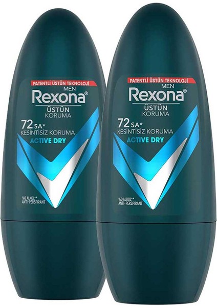 Üstün Koruma Erkek Roll On Deodorant Active Dry 72 Saat Kesintisiz Koruma 50 Ml X2