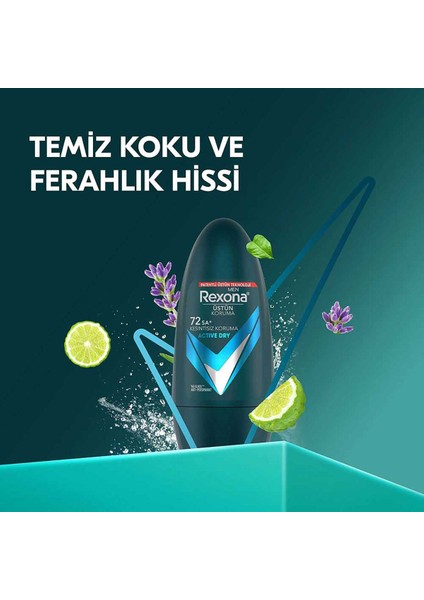 Üstün Koruma Erkek Roll On Deodorant Active Dry 72 Saat Kesintisiz Koruma 50 Ml X2