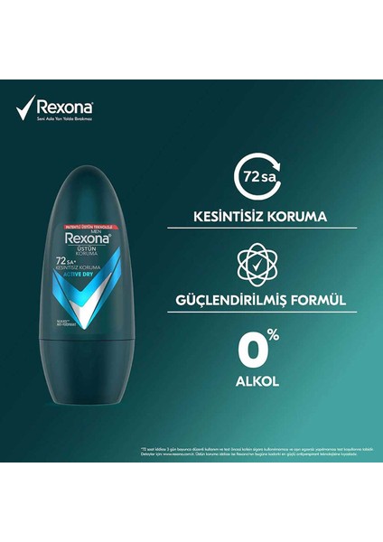 Üstün Koruma Erkek Roll On Deodorant Active Dry 72 Saat Kesintisiz Koruma 50 Ml X2