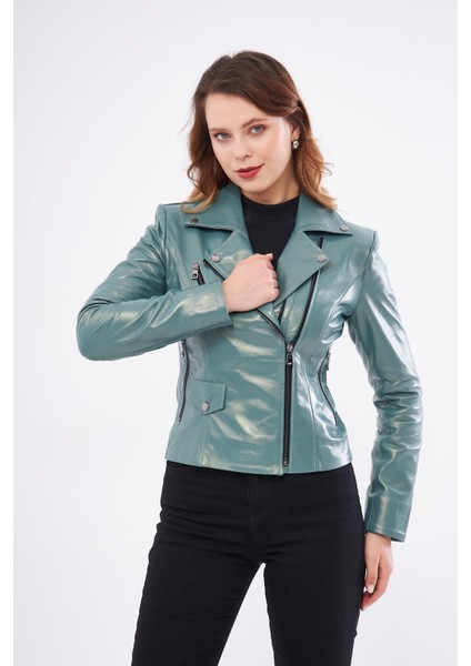 DKA1202 Deri Kadın Yeşil Mont