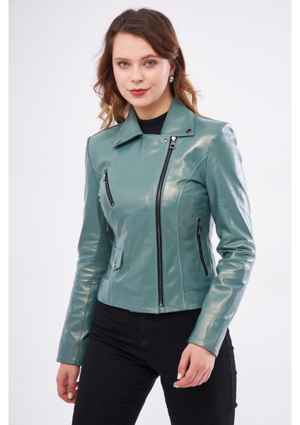 DKA1202 Deri Kadın Yeşil Mont fiyatları