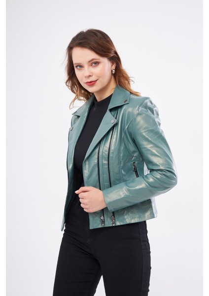 DKA1202 Deri Kadın Yeşil Mont indirimleri