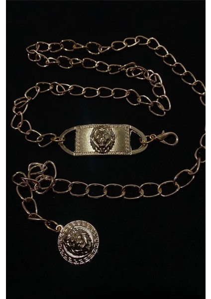 Altın Gold Metal Aslan Tokalı ve Sallantı Zincirli Gold Zincir Kemer 1829 Zincir fiyatları