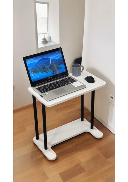 Tekno Trust 60 cm Yüksek Kalite Tekerlekli Laptop Sehpası Kahvaltı Masası Yan Sehpa Ahşap Beyaz 35 cm 65 cm
