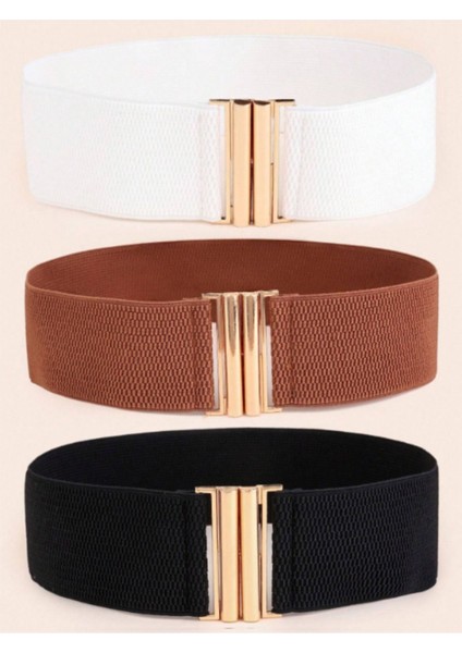 Çok Renkli 3.lü Takım Kemer Suni Deri Lastikli Zamak Toka