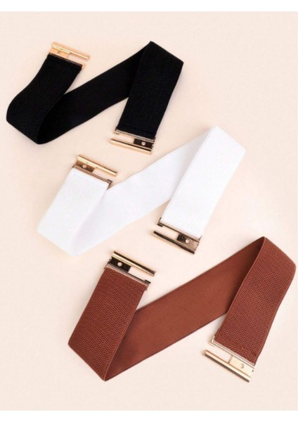 Çok Renkli 3.lü Takım Kemer Suni Deri Lastikli Zamak Toka modelleri