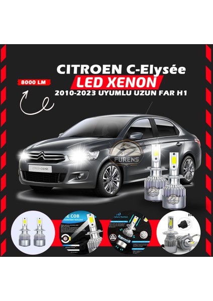 Citroen C-Elysee 2010-2023 Uzun Far Uyumlu Şimşek Etkili LED Xenon Performance Series H1