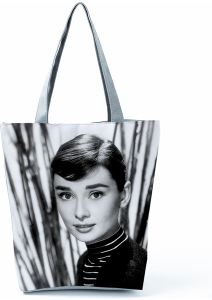 Xifu Shop B 1451 Audrey Hepburn Tarzı Audrey Hepburn Baskılı Çanta Klasik Yüksek Kapasiteli Kadın Depolama Omuz Çantası Günlük Ekolojik Yeniden Kullanılabilir Alışveriş Çantası Özel Desen (Yurt Dışından)