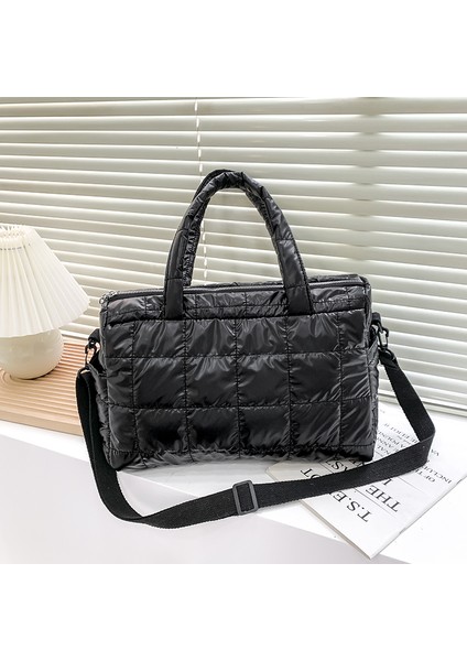 Xifu Shop B Stil2-Siyah Stili 30-50CM 2022 Yeni Kış Tek Omuzlu Tote Kadın Uzay Ped Pamuk Yorgan Çantası Kova Çanta El Çantası Sac A Main Carteira Bolsa Feminina (Yurt Dışından)