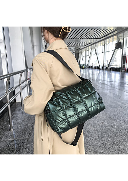 Xifu Shop B Stil2-Siyah Stili 30-50CM 2022 Yeni Kış Tek Omuzlu Tote Kadın Uzay Ped Pamuk Yorgan Çantası Kova Çanta El Çantası Sac A Main Carteira Bolsa Feminina (Yurt Dışından)