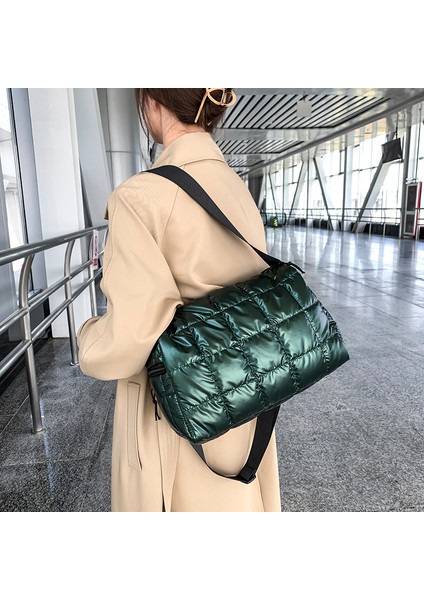 Xifu Shop B Stil2-Beyaz Stil 30-50CM 2022 Yeni Kış Tek Omuzlu Tote Kadın Uzay Ped Pamuk Yorgan Çantası Kova Çanta El Çantası Sac A Main Carteira Bolsa Feminina (Yurt Dışından)