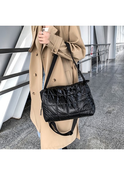 Xifu Shop B Stil2-Beyaz Stil 30-50CM 2022 Yeni Kış Tek Omuzlu Tote Kadın Uzay Ped Pamuk Yorgan Çantası Kova Çanta El Çantası Sac A Main Carteira Bolsa Feminina (Yurt Dışından)