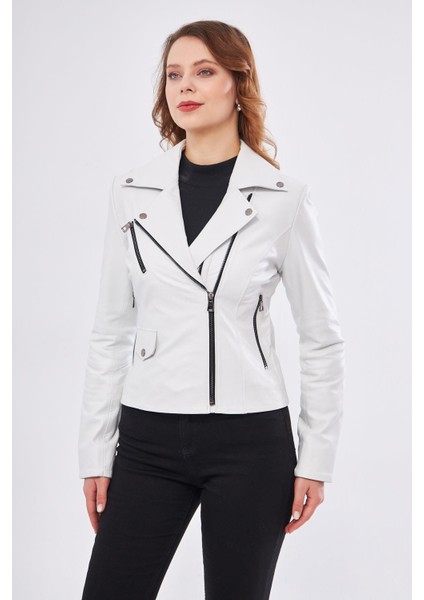 DKA1202 Deri Kadın Beyaz Mont