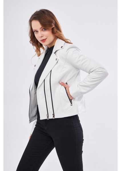 DKA1202 Deri Kadın Beyaz Mont fiyatları