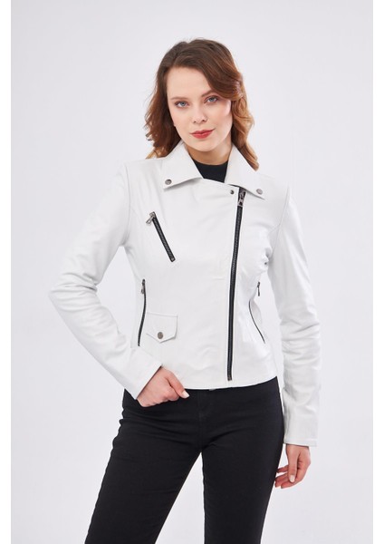 DKA1202 Deri Kadın Beyaz Mont modelleri