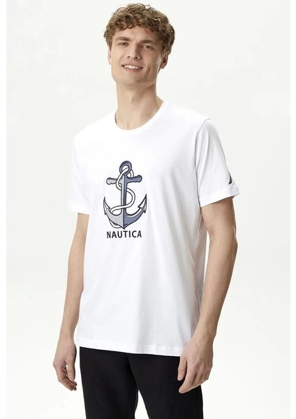 Nautıca Erkek Beyaz Standart Fıt Kısa Kollu T-Shirt